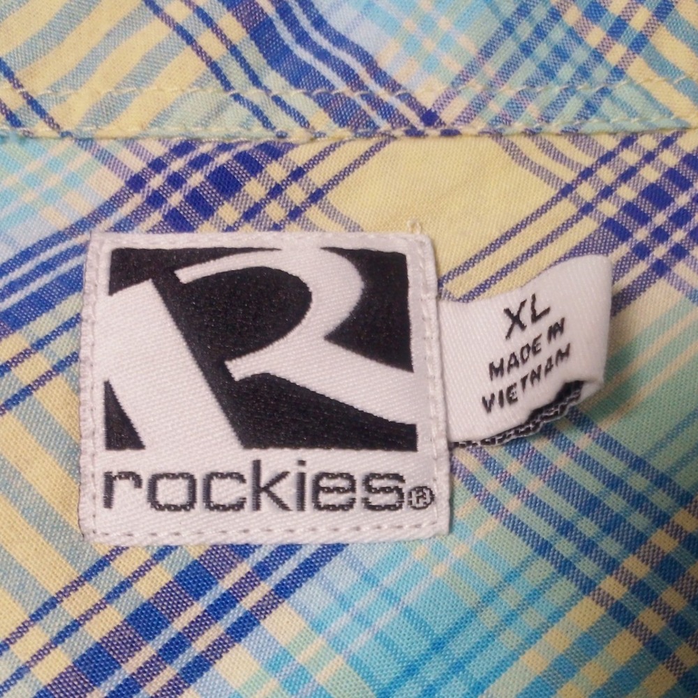 Rockies Vintage Western Shirt Women’s XL Blue Plaid Pearl Snap Coastal Cowgirl - Picture 11 of 12